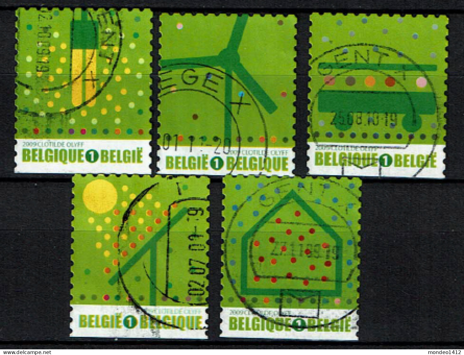 België OBP 3911/15 - 5 Zegels Uit Boekje B104 - Groene Zegels - Gebraucht