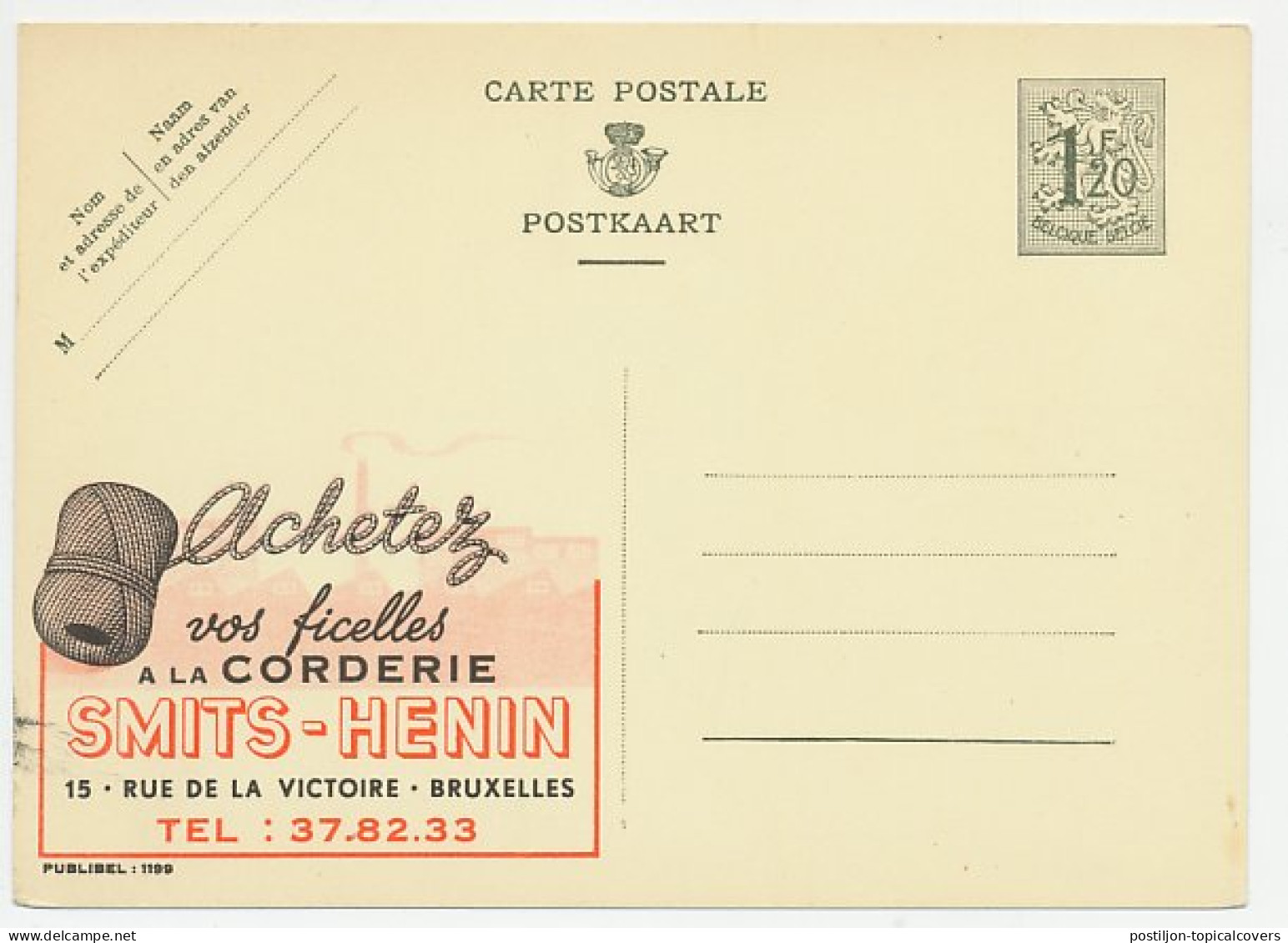 Publibel - Postal Stationery Belgium 1952 Rope - Strings - Non Classificati