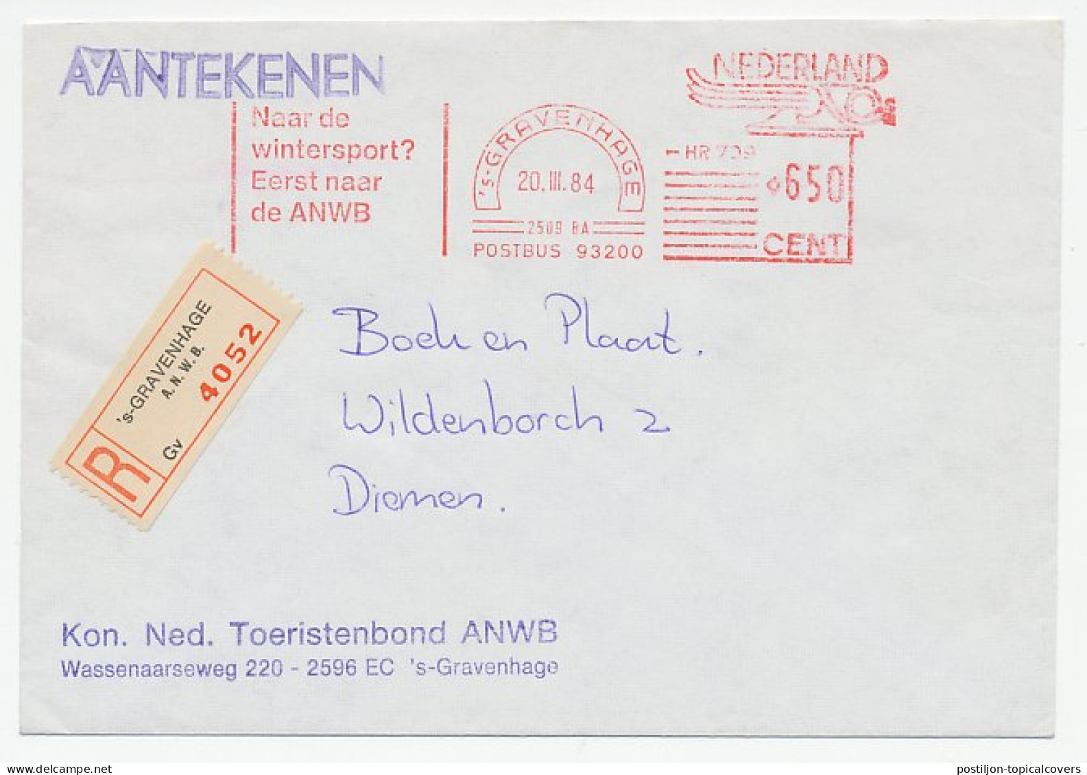 Aangetekend / Zelfplakker Den Haag A.N.W.B. 1984 - Unclassified