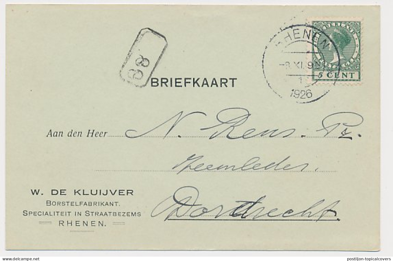 Firma Briefkaart Rhenen 1926 - Borstelfabrikant - Unclassified