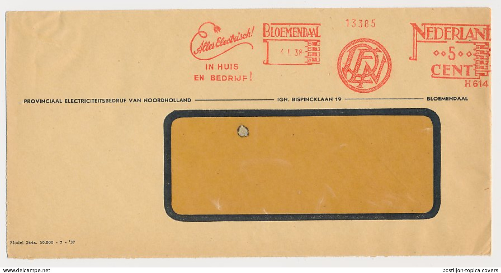 Meter Cover Netherlands 1938 Everything Electric ! - In Home And Business ! Bloemendaal - Electricity