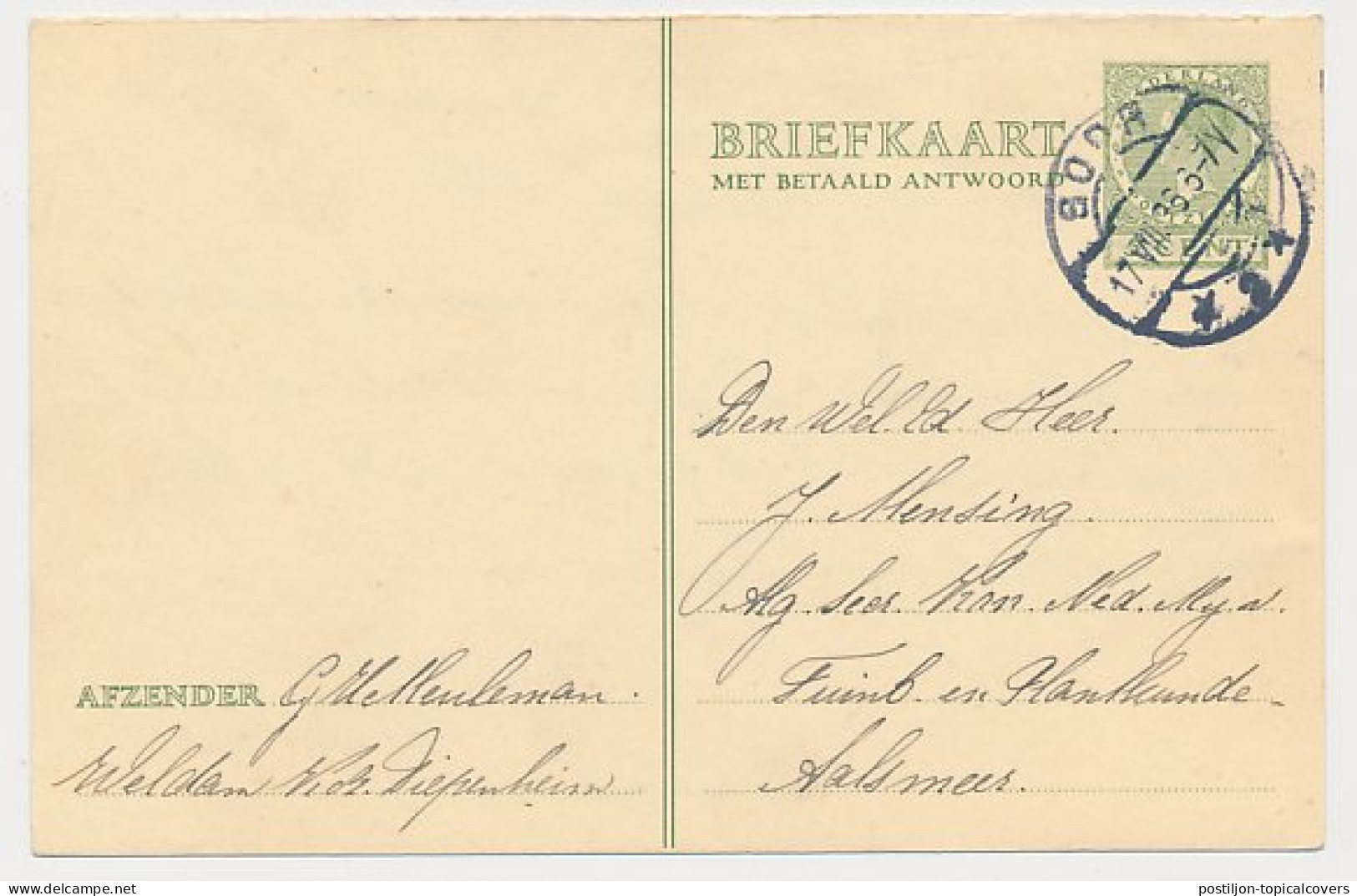 Briefkaart G. 230 V-krt. Goor - Aalsmeer 1936  - Postal Stationery