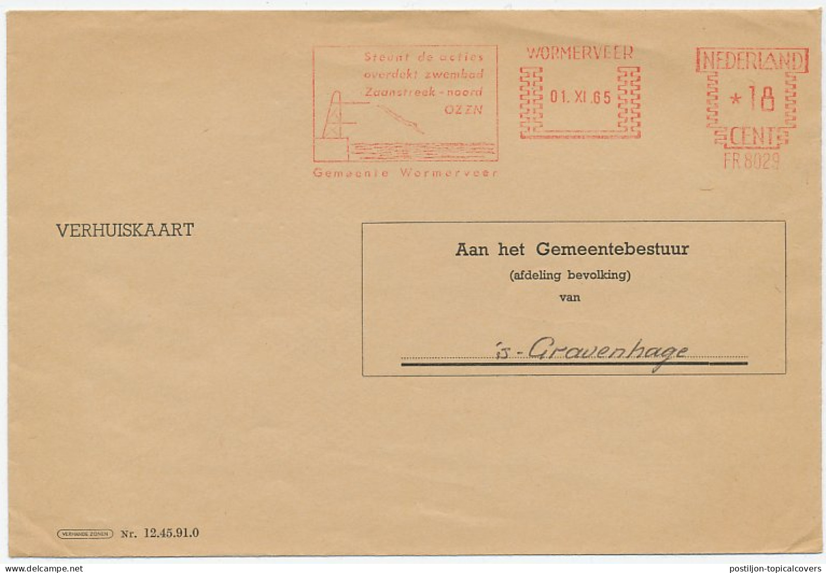 Meter Cover Netherlands 1965 Swimming - Diving - Other & Unclassified