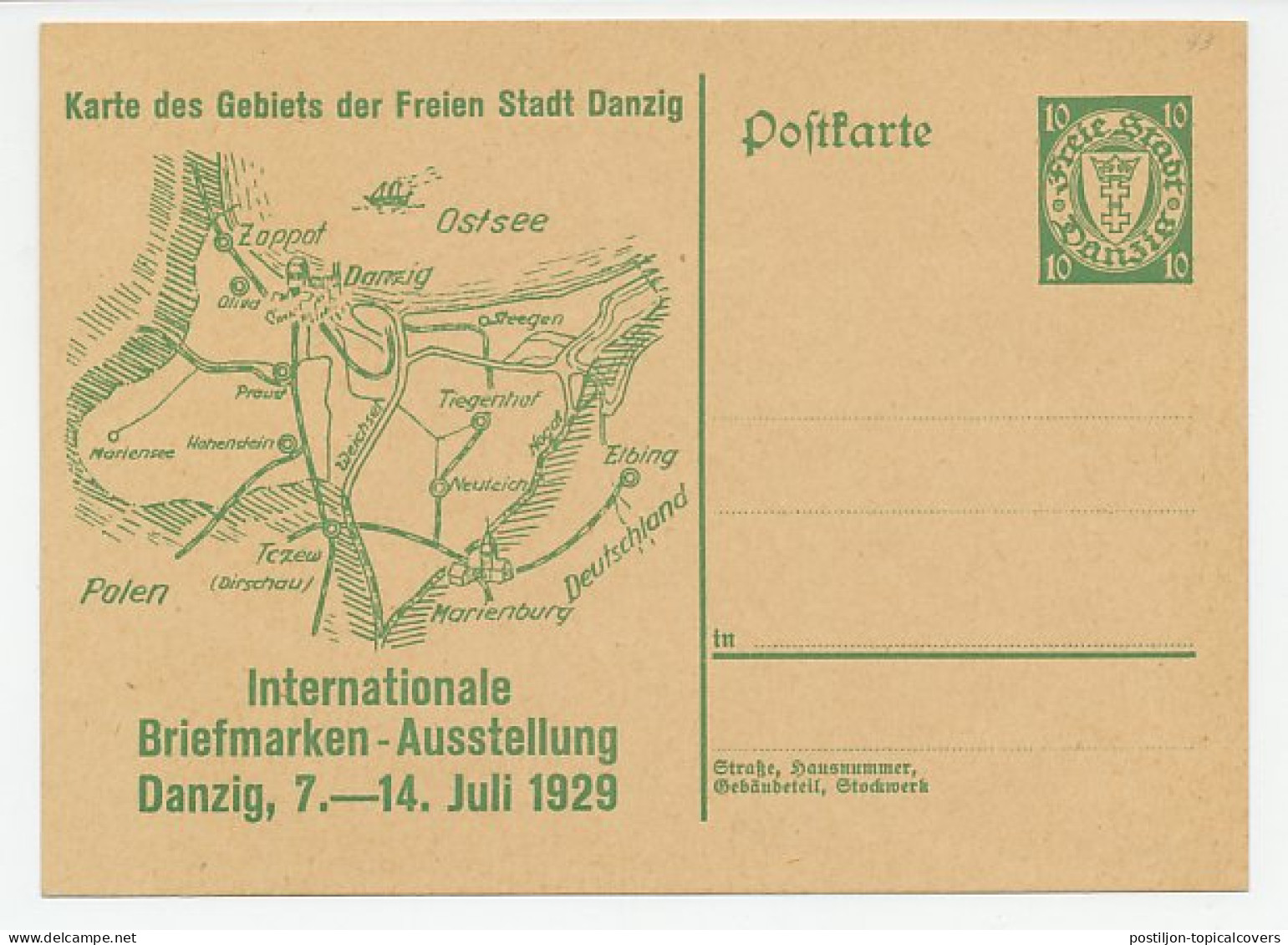 Postal Stationery Danzig 1929 Map - Philatelic Exhibition - Geografía