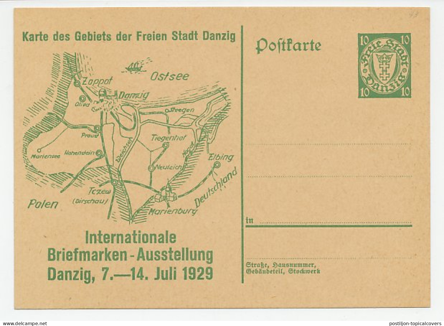 Postal Stationery Danzig 1929 Map - Philatelic Exhibition - Geography