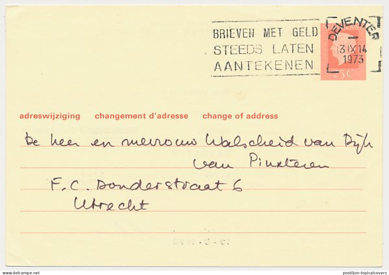 Verhuiskaart G. 38 Particulier Bedrukt Nigtevecht 1973 - Postal Stationery