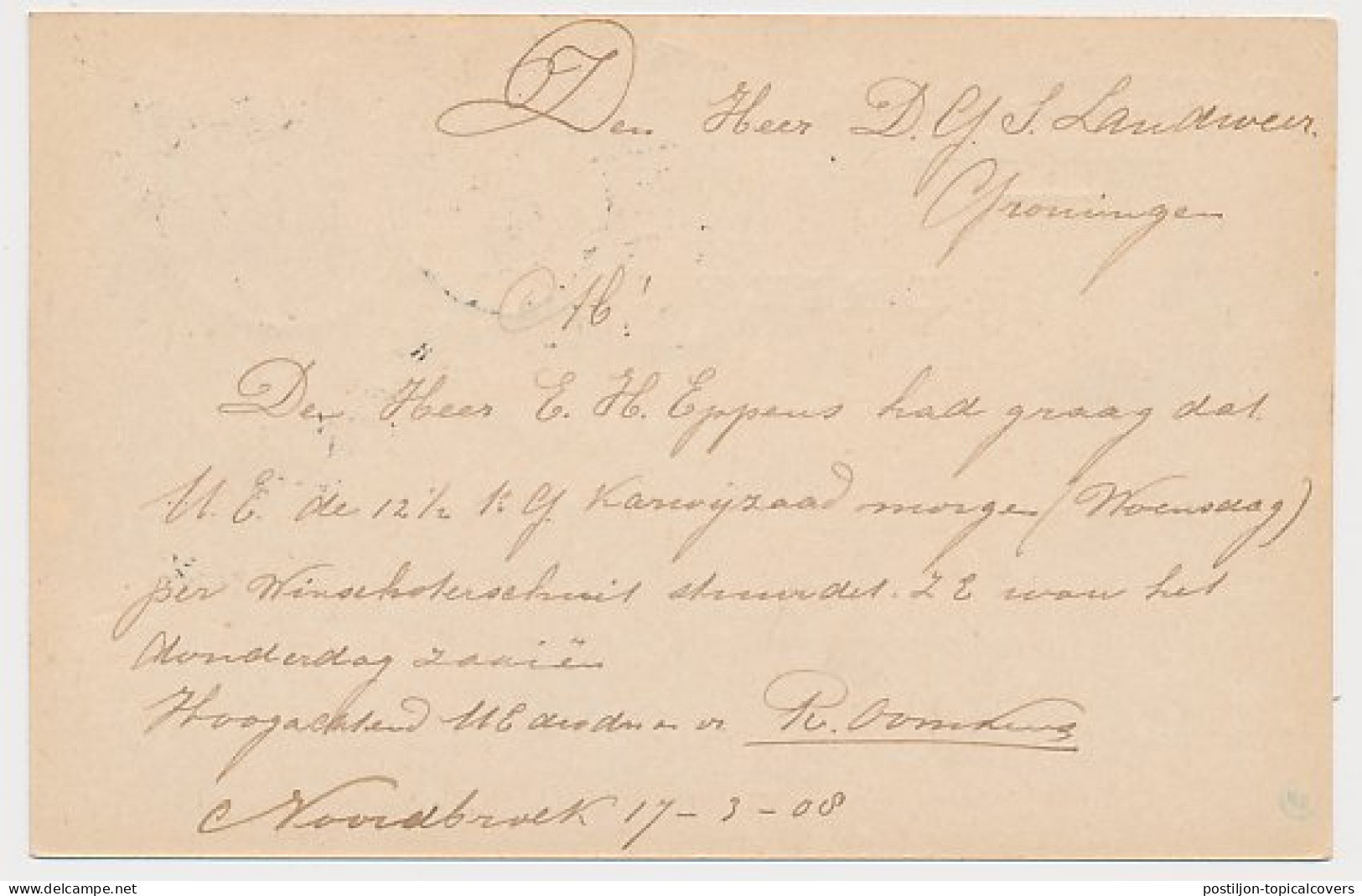 Firma Briefkaart Noordbroek 1908 - Molenaar - Non Classés
