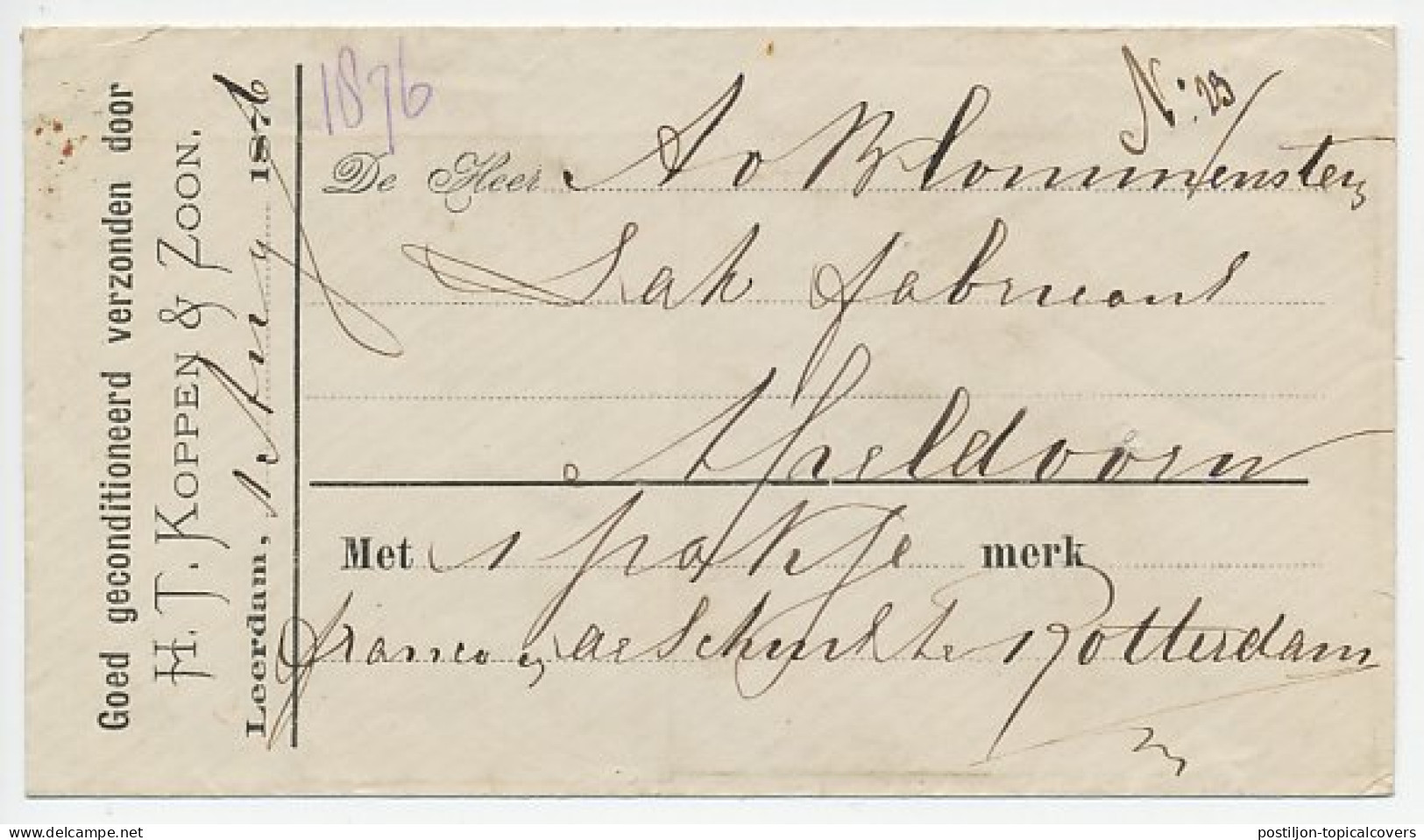 Leerdam - Apeldoorn 1876 - Pacschuit Rotterdam - Lettres & Documents