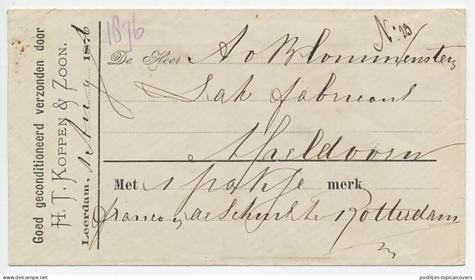 Leerdam - Apeldoorn 1876 - Pacschuit Rotterdam - Storia Postale