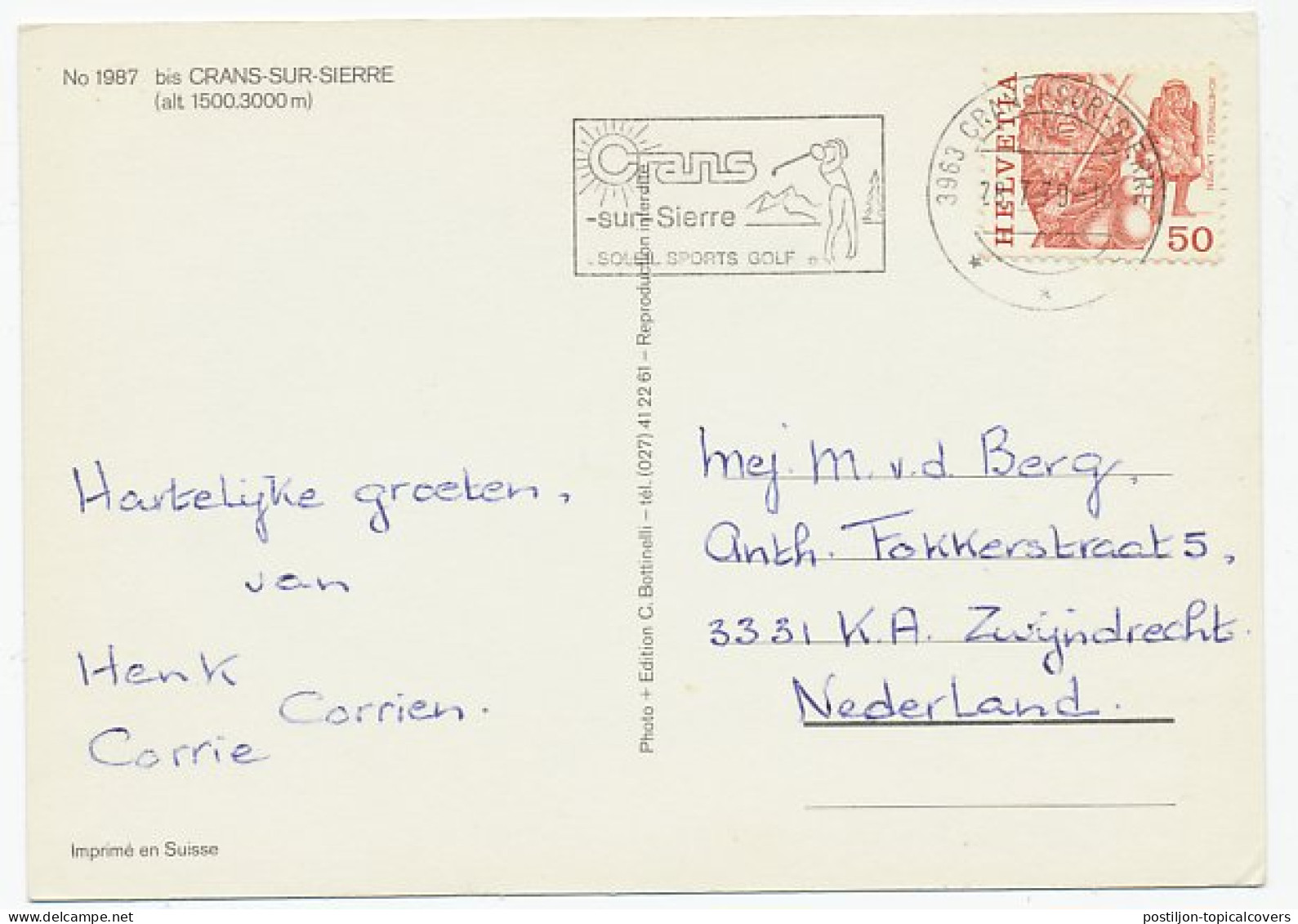 Postcard / Postmark Switzerland Golf - Otros & Sin Clasificación