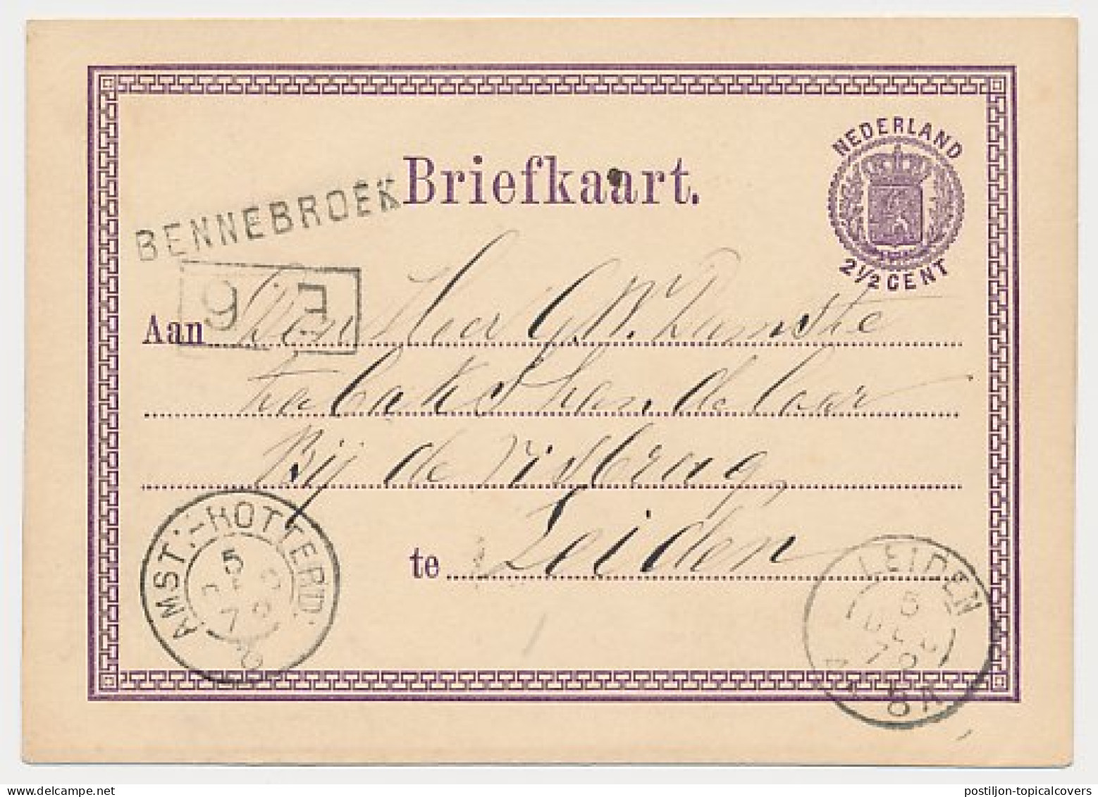 Trein Kleinrondstempel Amsterdam - Rotterdam 3 1872 - Arabisch - Storia Postale