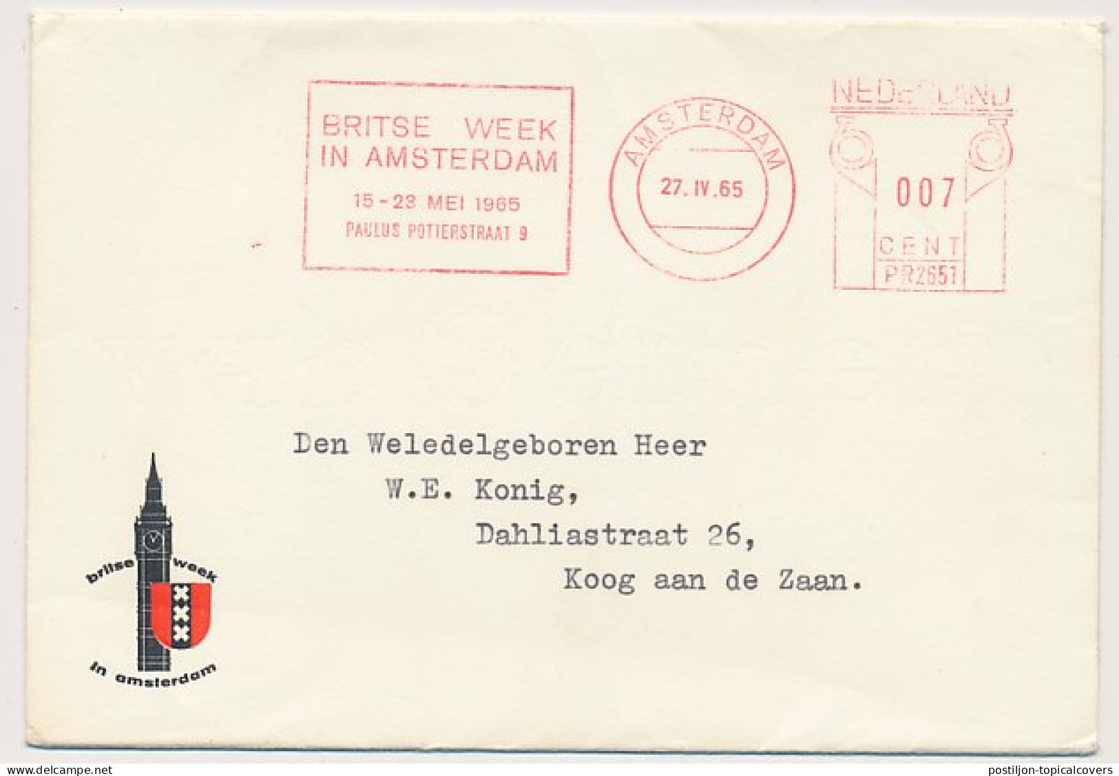 Meter Cover Netherlands 1965 - With Content Stamp Exhibition - British Week In Amsterdam - Autres & Non Classés