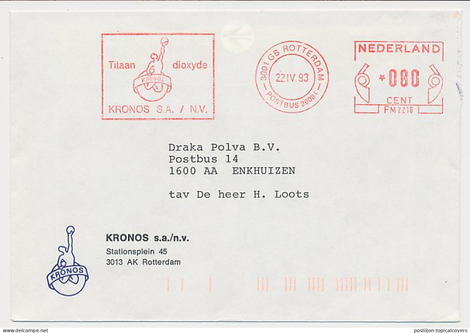 Meter Cover Netherlands 1993 Titanium Dioxide - Rotterdam - Chimie