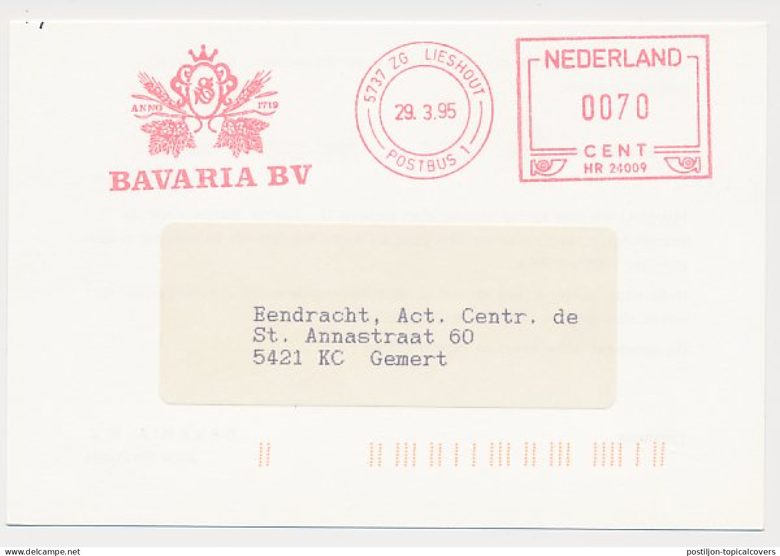 Meter Card Netherlands 1995 Beer - Bavaria - Wein & Alkohol