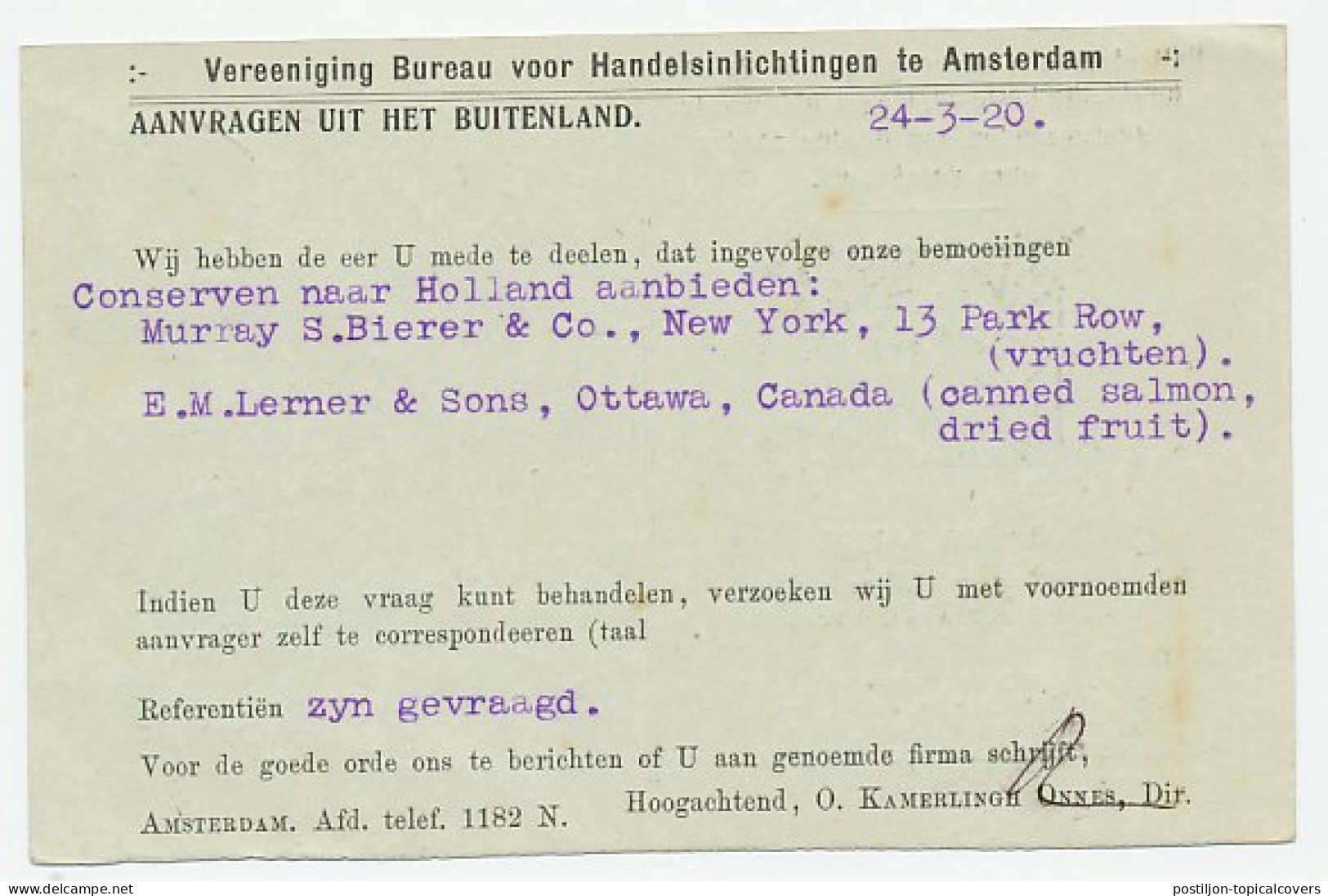 Firma Briefkaart Amsterdam 1920 - Handel - Unclassified