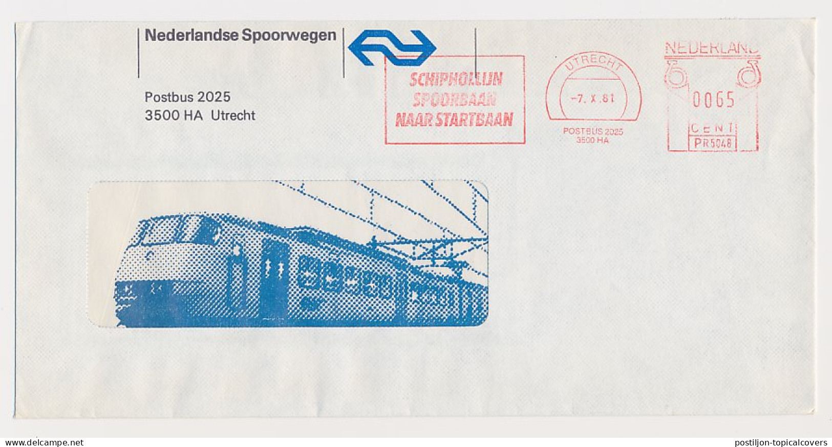 Illustrated Meter Cover Netherlands 1981 - Postalia 5048 NS - Dutch Railways - Schiphol Line - Railway To Runway - Trains
