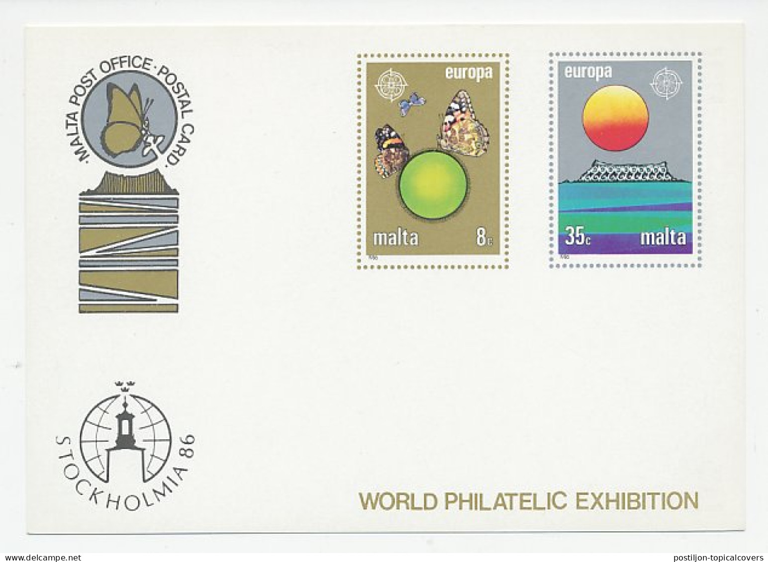 Postal Card Malta 1986 Stamp Exhibition - Europa - Butterfly  - Andere & Zonder Classificatie