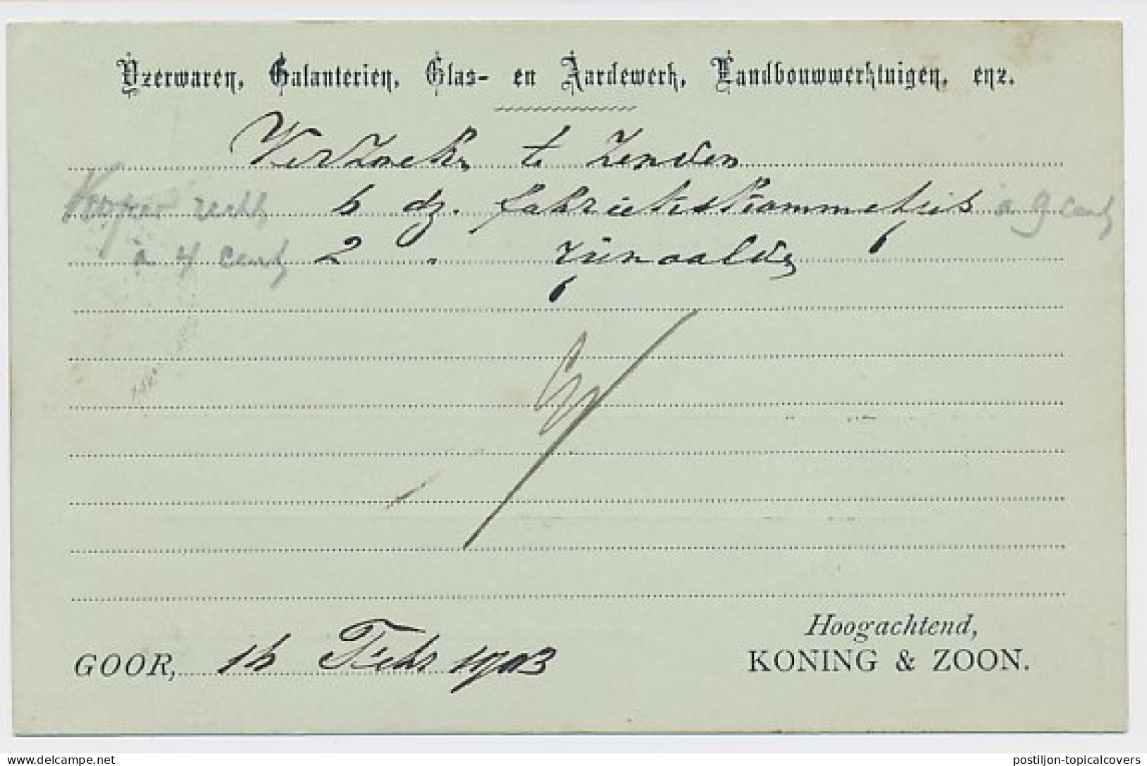 Firma Briefkaart Goor 1903 - IJzerwaren - Glas - Aardewerk - Non Classés