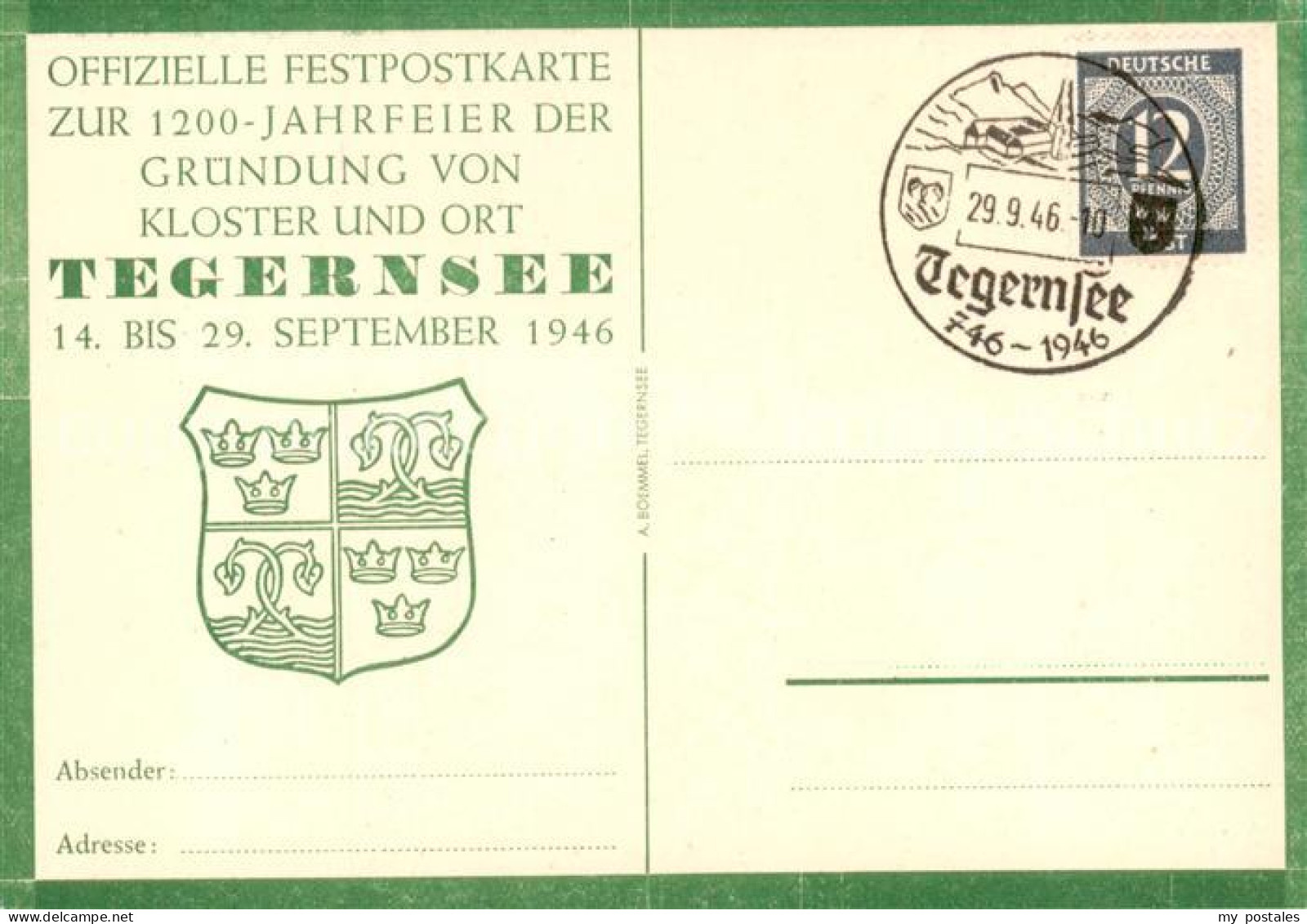 73852752 Tegernsee Festpostkarte Zur Gruendung Von Kloster Und Ort Tegernsee  Te - Tegernsee