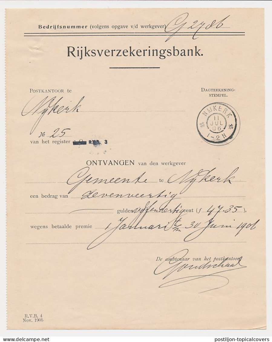 Nijkerk 1906 - Kwitantie Rijksverzekeringsbank - Unclassified
