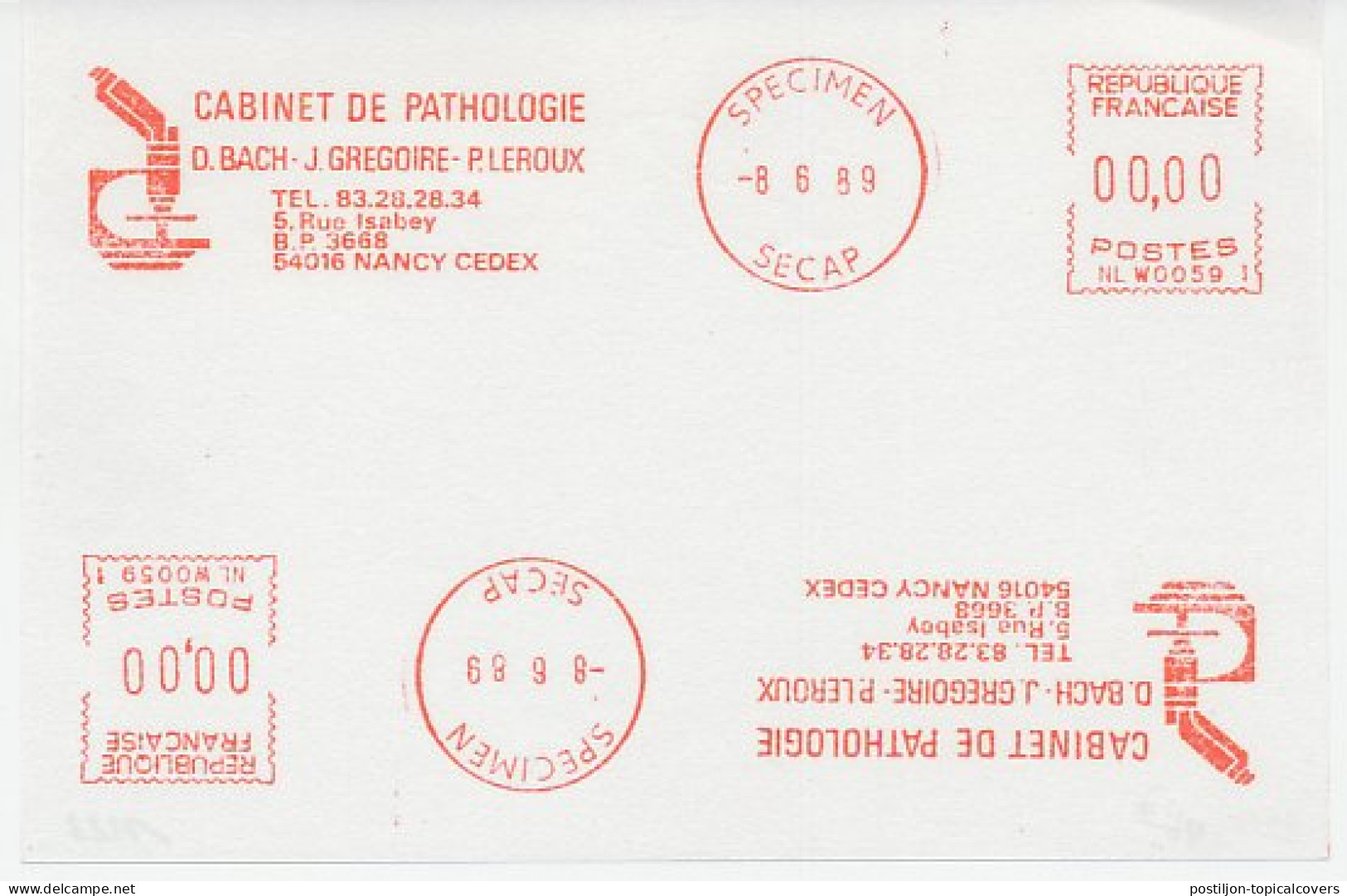 Specimen Meter Sheet France 1989 Microscope - Pathology - Sonstige & Ohne Zuordnung
