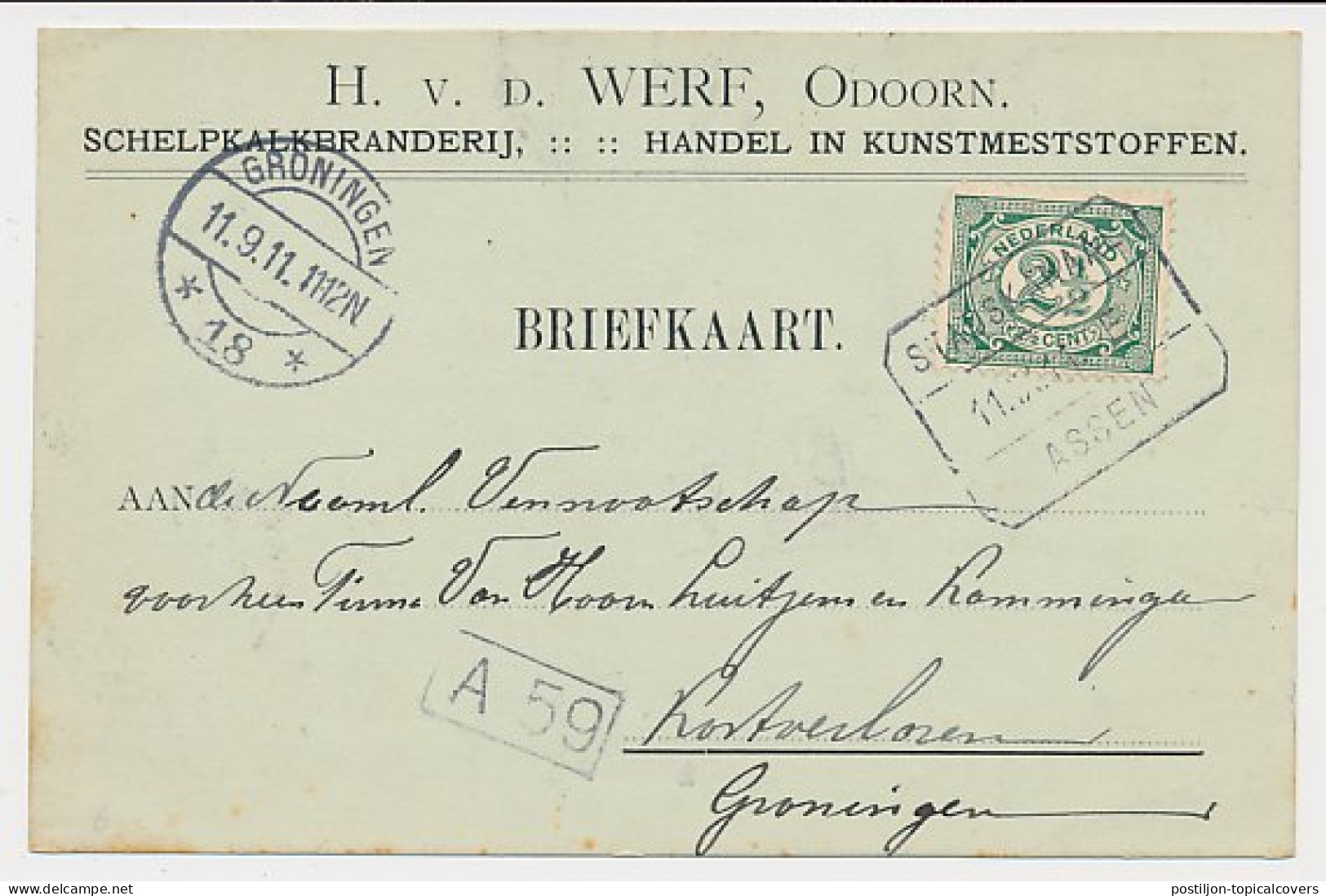 Treinblokstempel : Stadskanaal - Assen E 1911 - Unclassified
