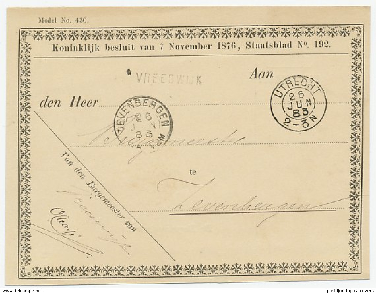 Naamstempel Vreeswijk 1883 - Lettres & Documents