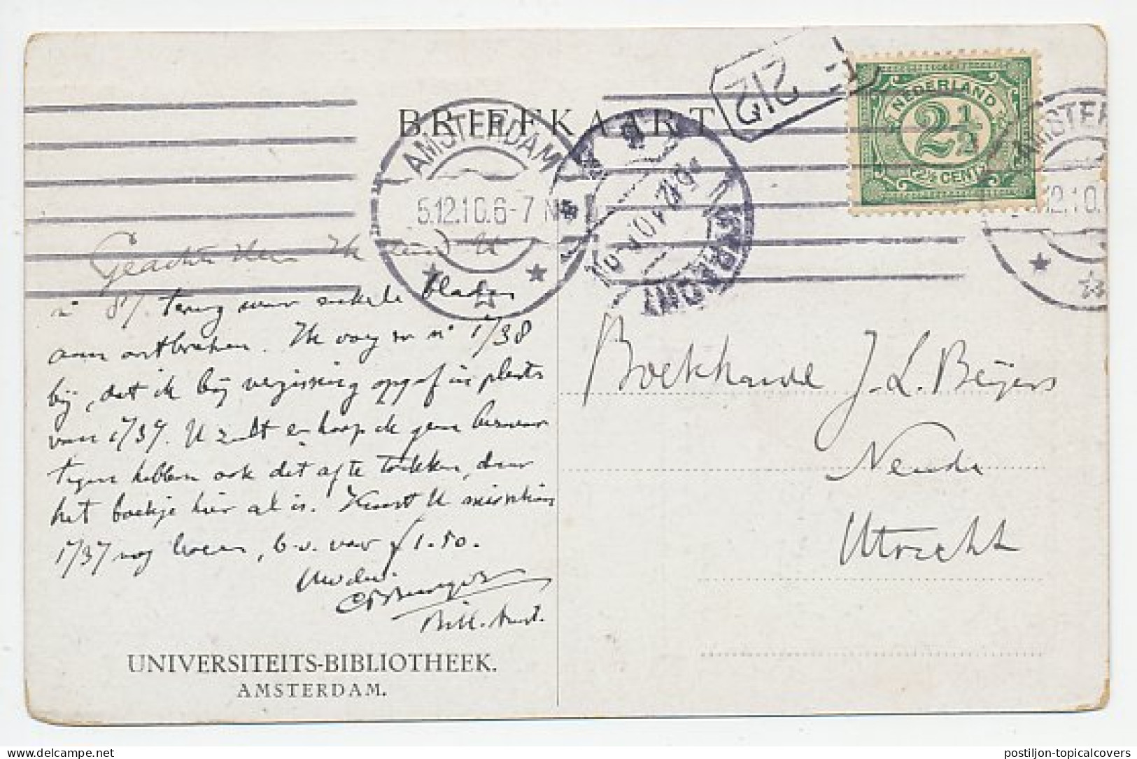 Briefkaart Amsterdam 1910 - Universiteits Bibliotheek - Unclassified