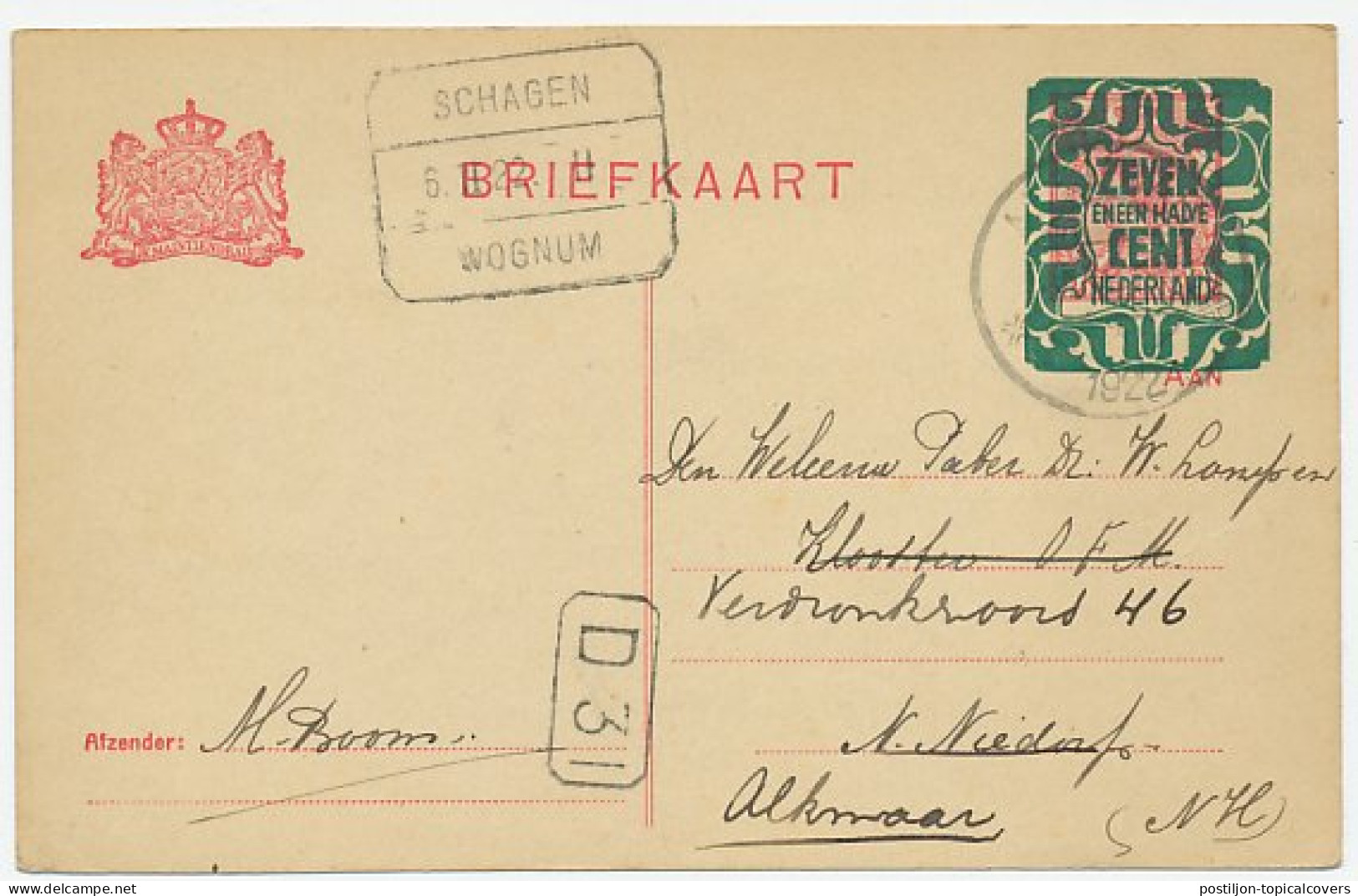 Treinblokstempel : Schagen - Wognum II 1922 - Unclassified