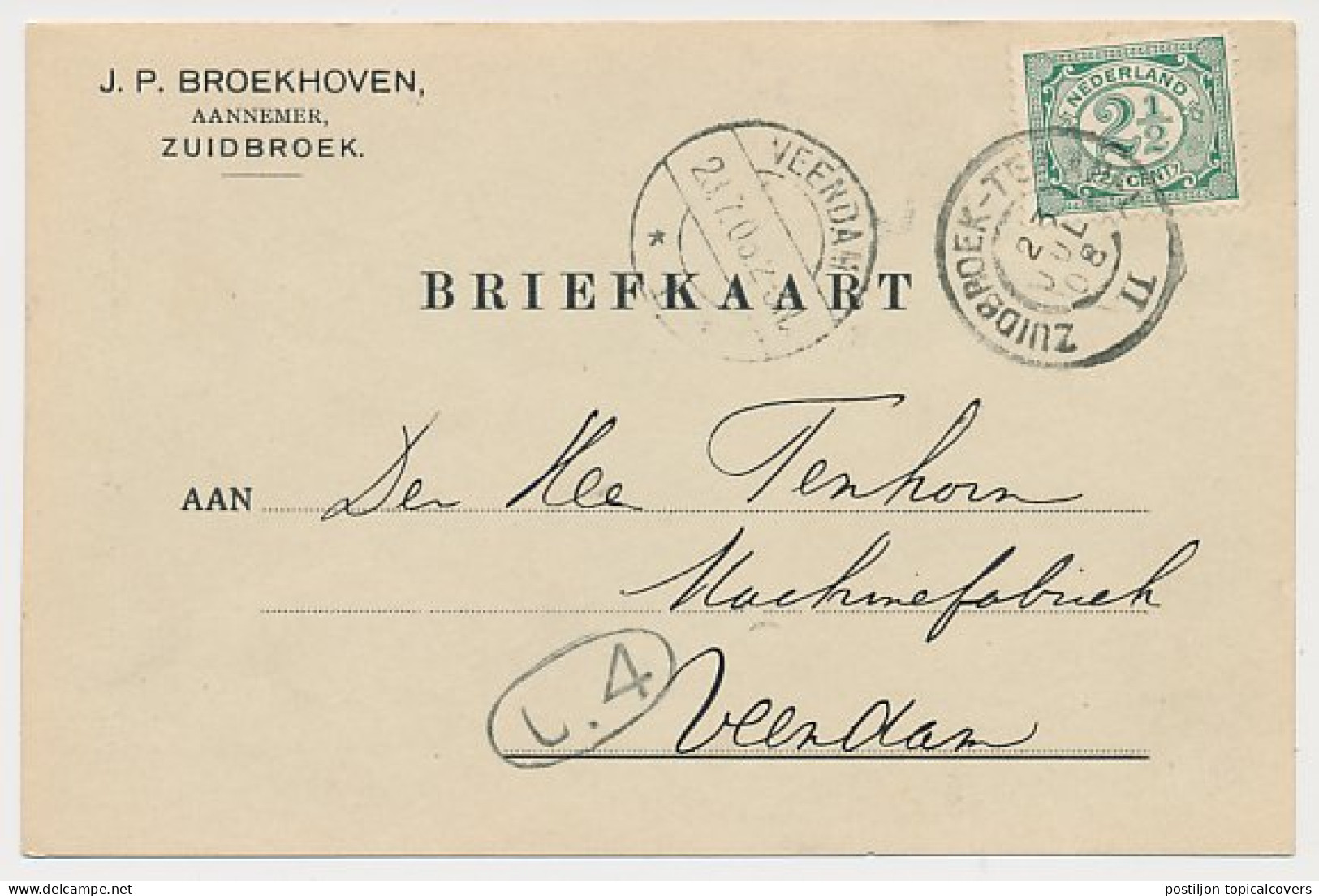 Firma Briefkaart Zuidbroek 1908 - Aannemer - Non Classés