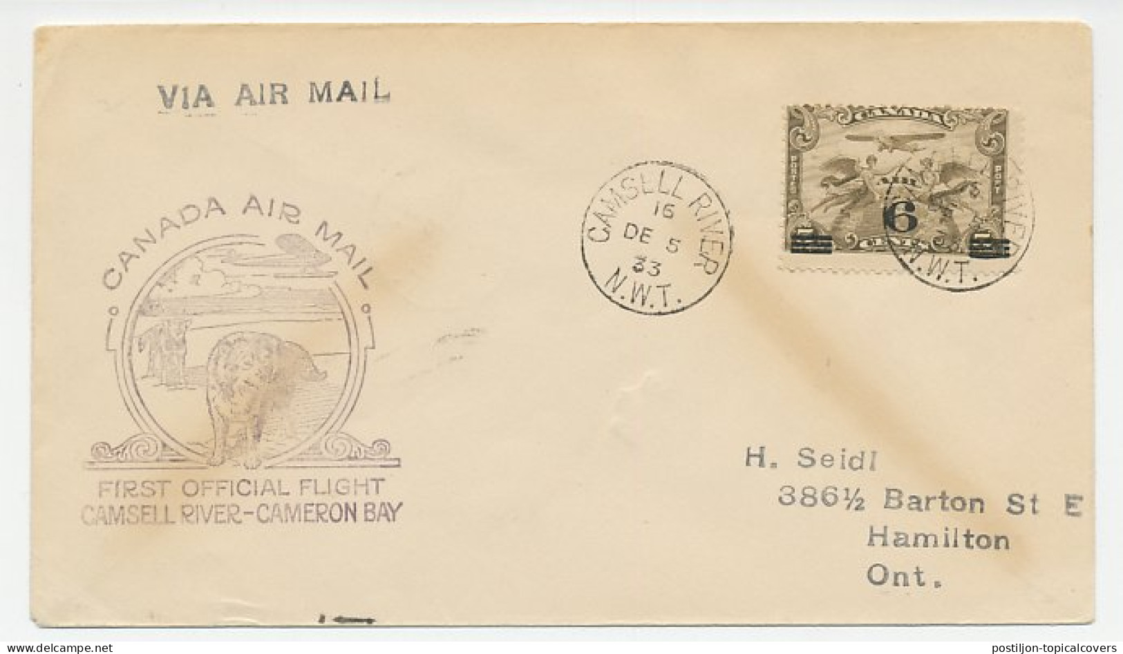 FFC / First Flight Cover Canada 1933 Wolf - Other & Unclassified