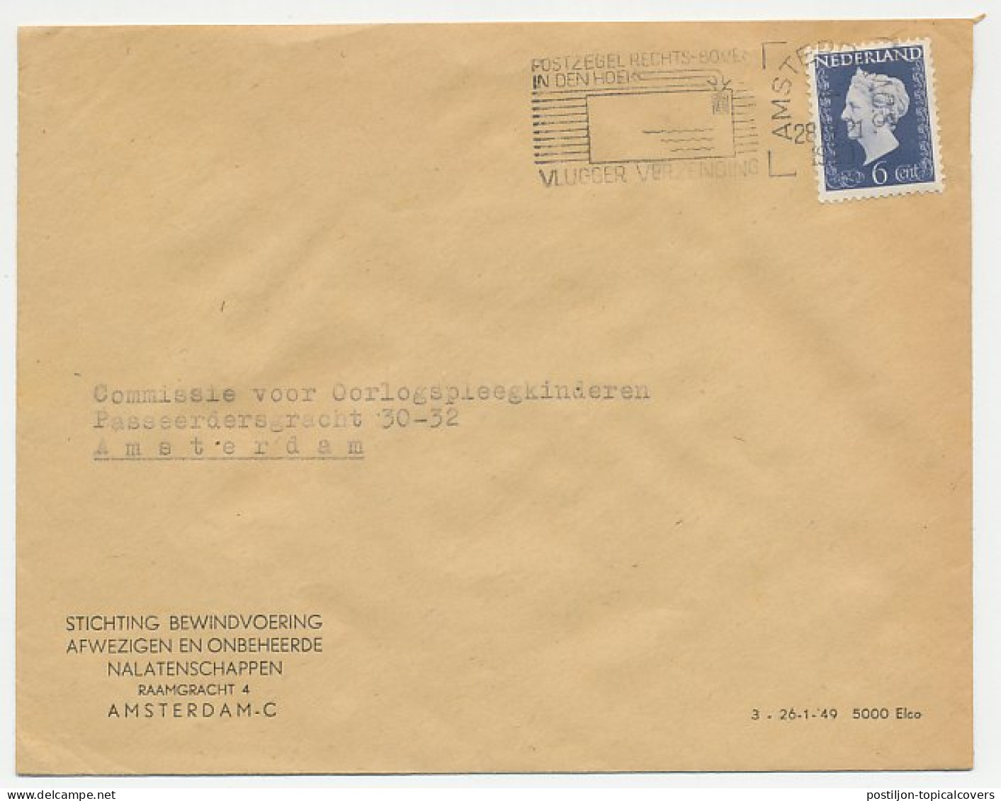 Envelop Amsterdam 1949 - Bewindvoering Nalatenschappen / WOII - Non Classés