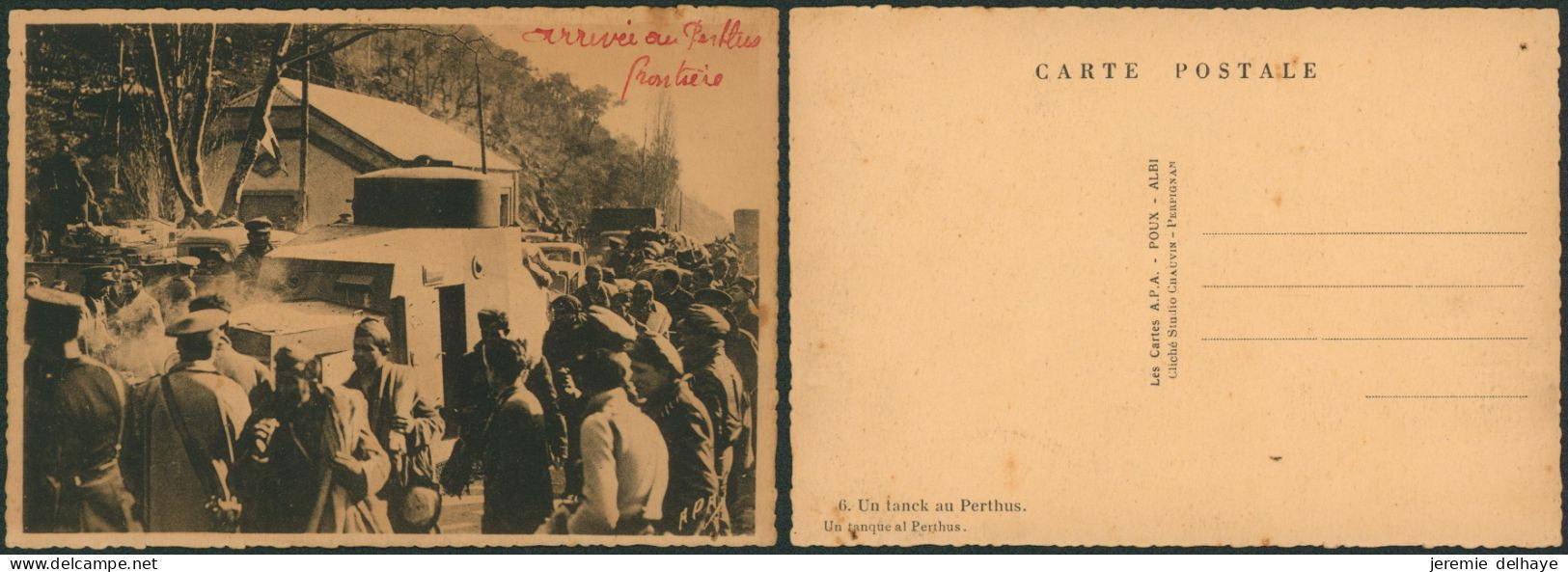 Carte Postale - Guerre D'Espagne : Un Tanck Au Perthus (n°6, Trou De Punaise) - Altri & Non Classificati