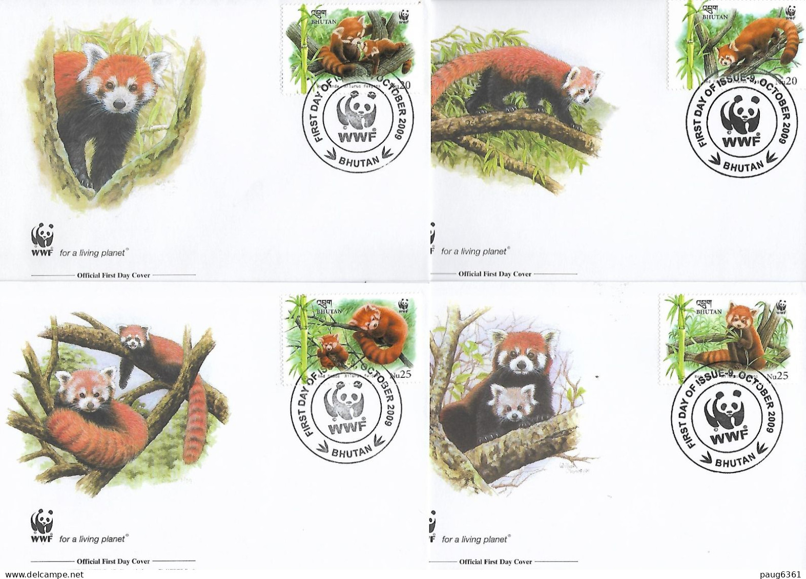 BHOUTAN  2009  4 FDC WWF-PANDA ROUX YVERT N°1846/1849 - FDC