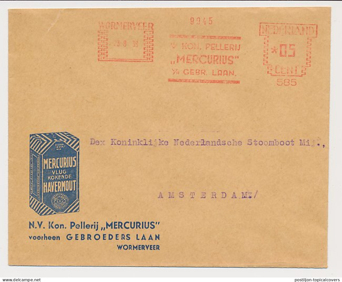 Firma Envelop Wormerveer 1938 - Pellerij Mercurius - Havermout - Non Classés
