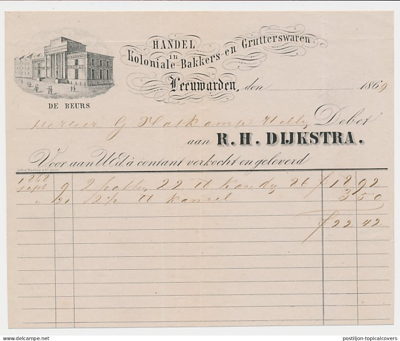 Nota Leeuwarden 1869 - De Beurs - Bakkers En Grutterswaren - Paesi Bassi