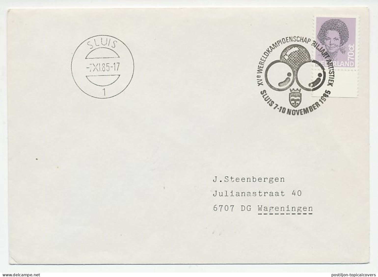 Cover / Postmark Netherlands 1985 Billiards - World Championship - Sonstige & Ohne Zuordnung