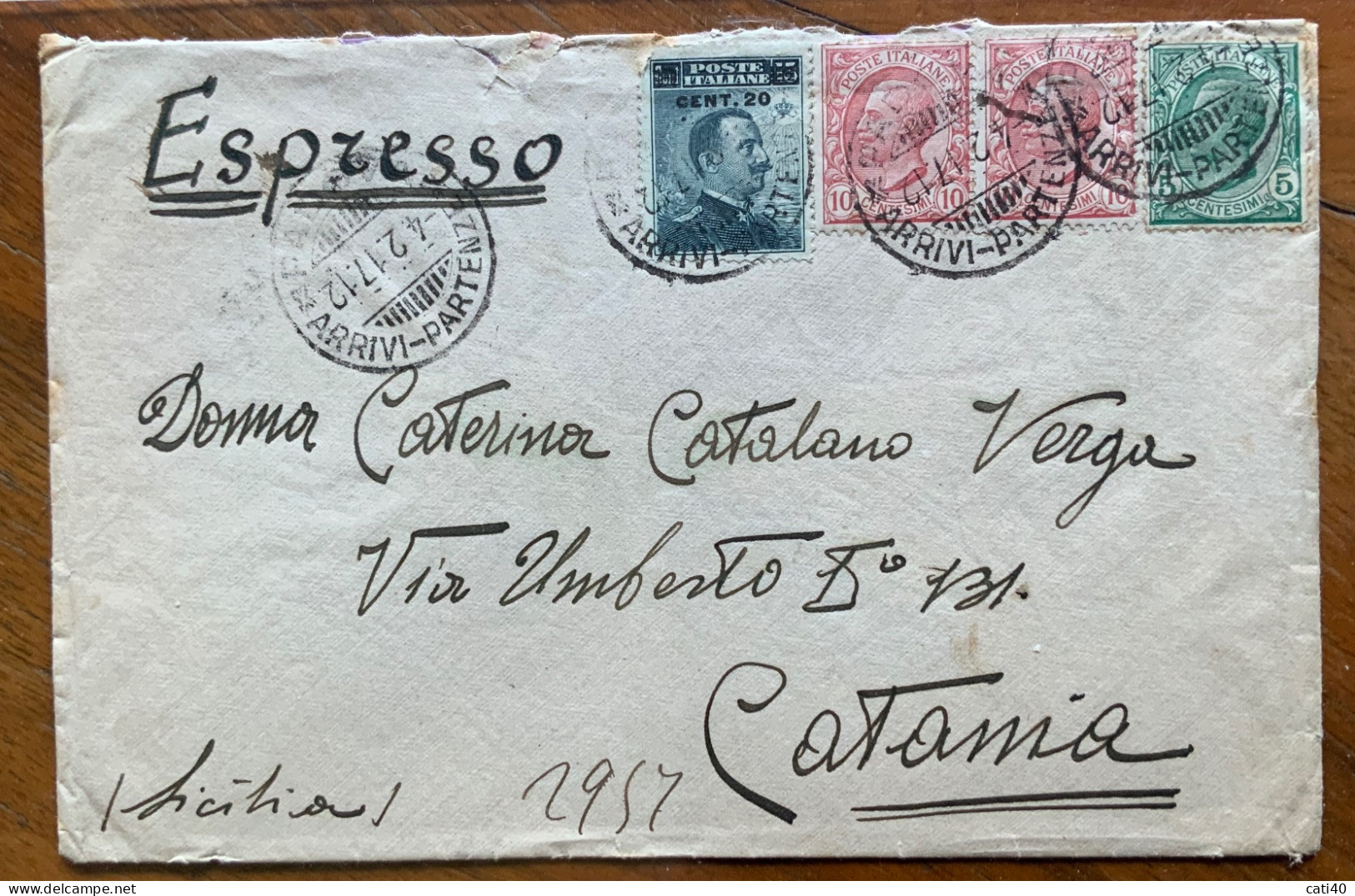 ESPRESSO A DONNA CATERINA CATALANO VERGA - CATANIA - DA PADONA IL 4/2/17 Con Affrancatura Tricolore - Storia Postale