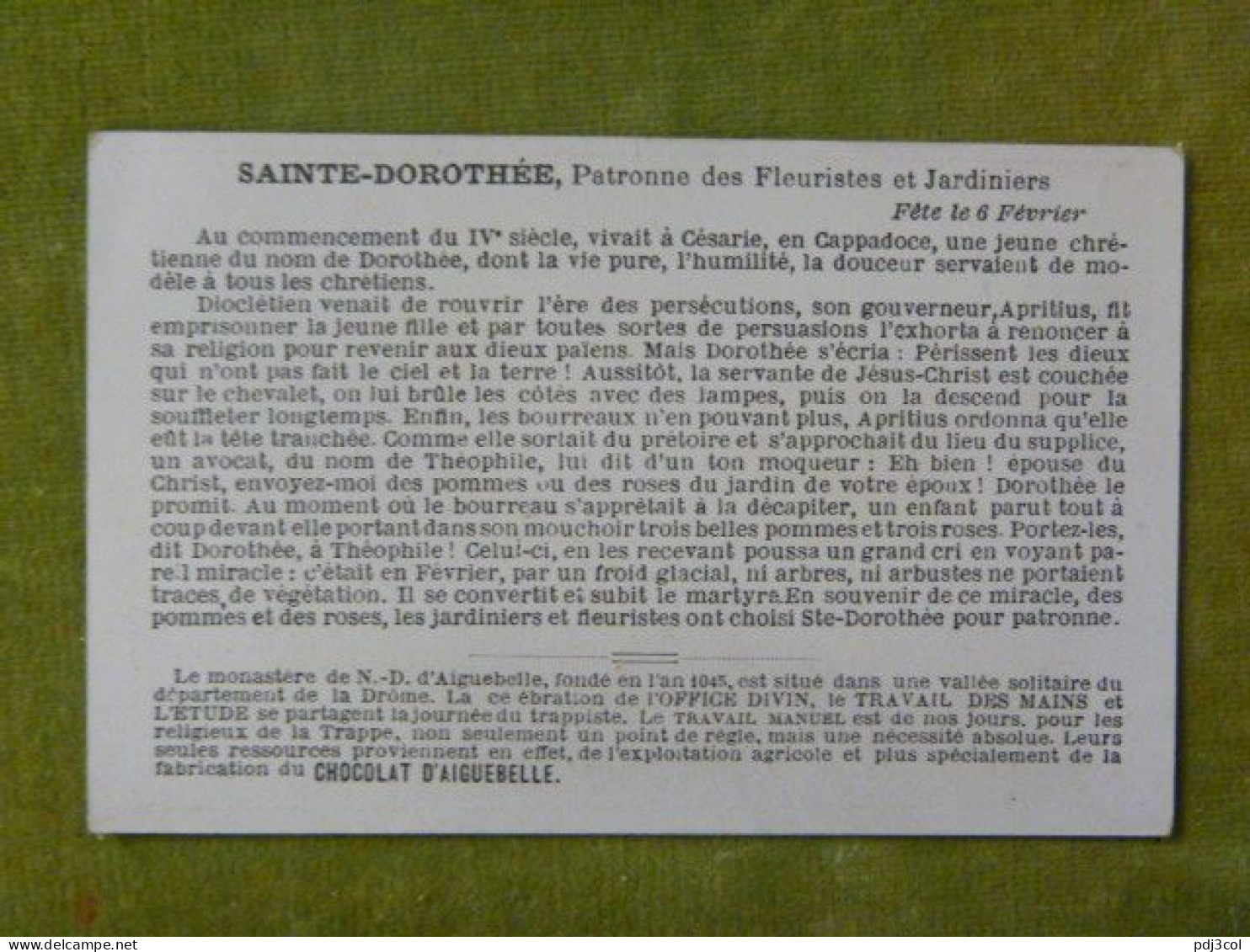 Série Les Corps D'état & Leurs Sts Patrons - Sainte Dorothée - Fleuristes, Jardiniers - Aiguebelle