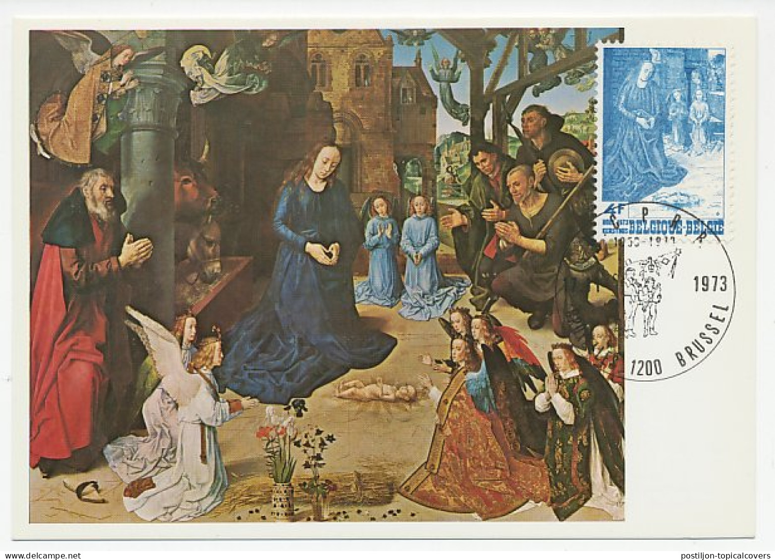 Maximum Card Belgium 1973 Adoration Of The Shepherds - Mary - Jesus Christ - Van Der Goes - Otros & Sin Clasificación