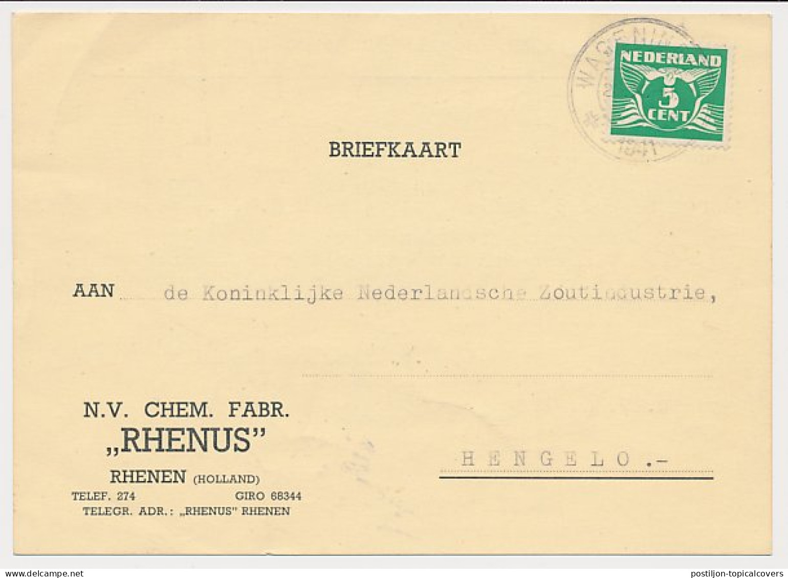 Firma Briefkaart Rhenen 1941 - Chemische Fabriek Rhenus - Non Classés