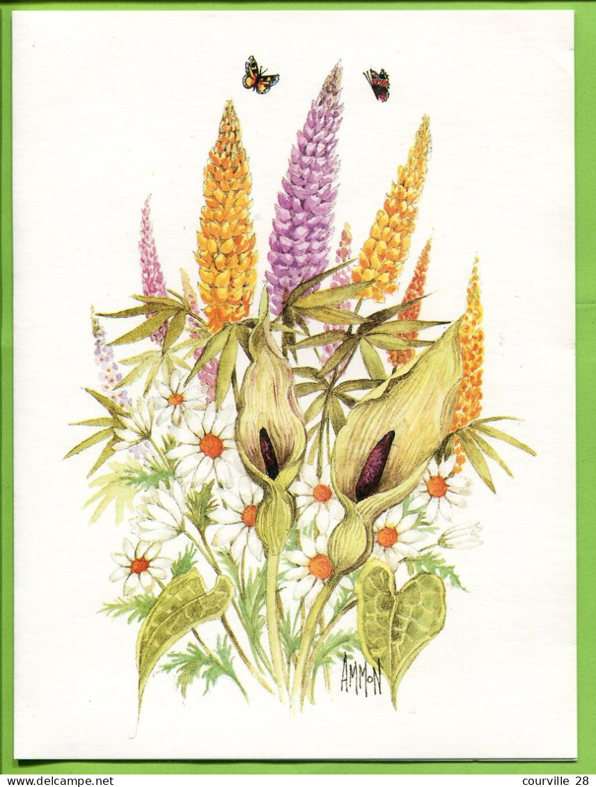 LOT 9 Cartes Doubles 15 X 20 Cm * FLEURS Diverses Toutes Avec PAPILLON Signées AMMON Illustrateur * Publicatiions Quay - Bloemen