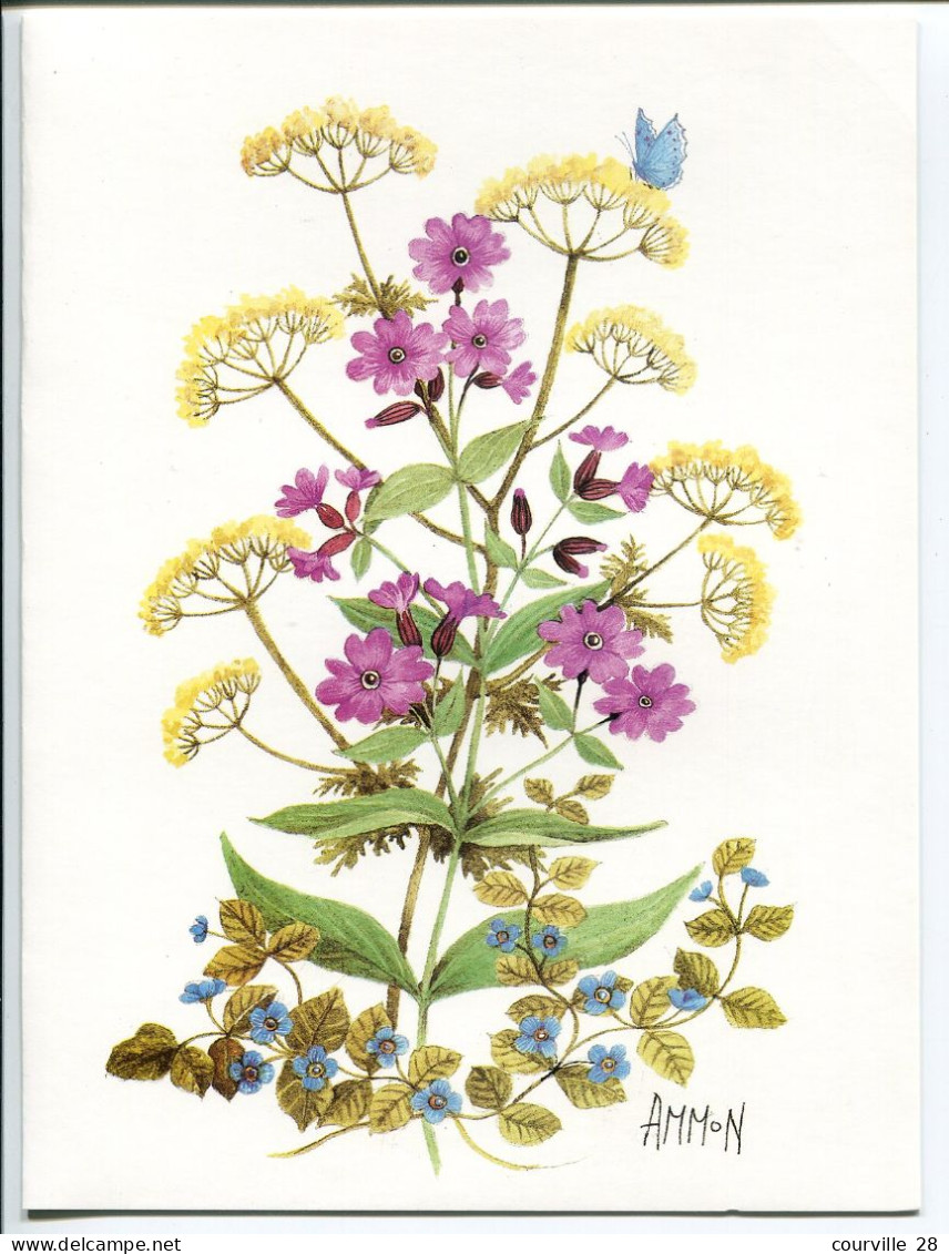 LOT 9 Cartes Doubles 15 X 20 Cm * FLEURS Diverses Toutes Avec PAPILLON Signées AMMON Illustrateur * Publicatiions Quay - Fleurs