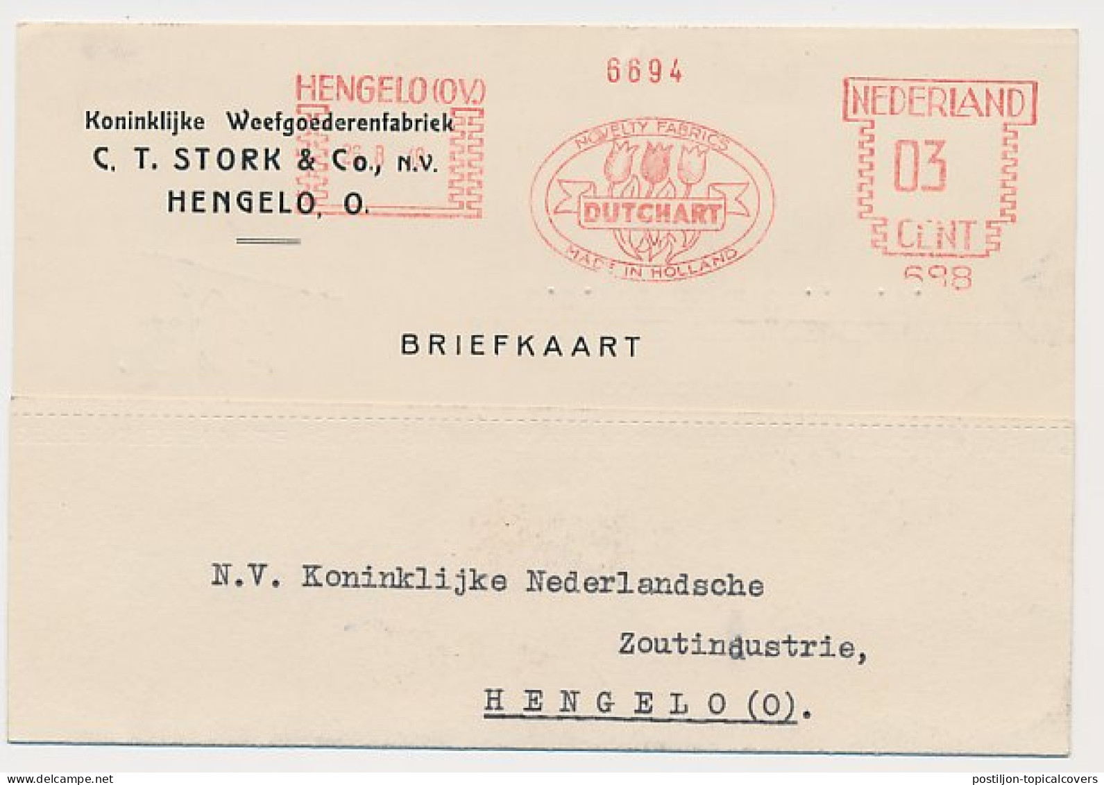 Meter Card Netherlands 1939 Flower - Tulip - Dutchart - Hengelo - Altri & Non Classificati