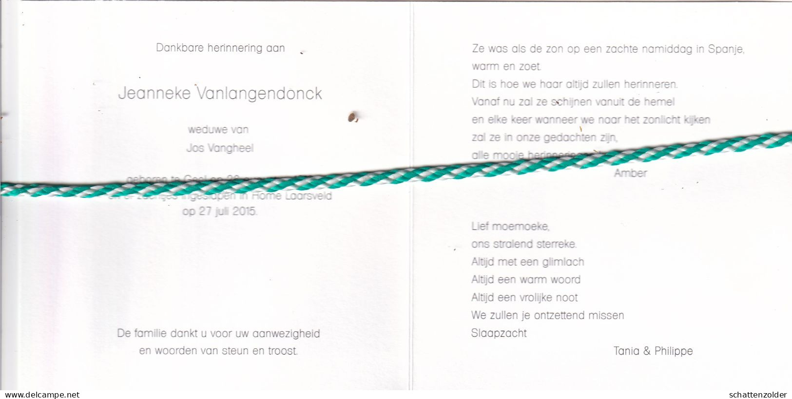 Jeanneke Vanlangendonck-Vangheel, Geel 1913, 2015. Honderdjarige. Foto - Esquela