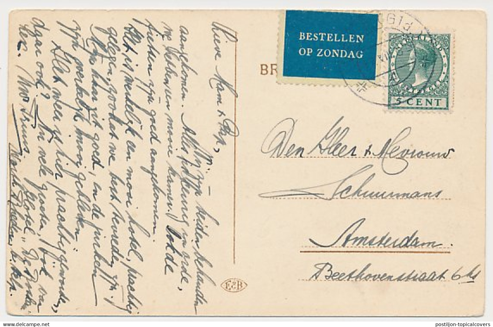 Bestellen Op Zondag - Velp - Amsterdam 1929 - Cartas & Documentos