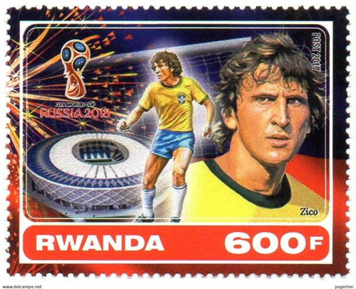 RWANDA 2017 - 1v - MNH - Zico - Fußball - Futbol Stadium - World Cup Russia Soccer Calcio Football - Al-Gharafa - Otros & Sin Clasificación