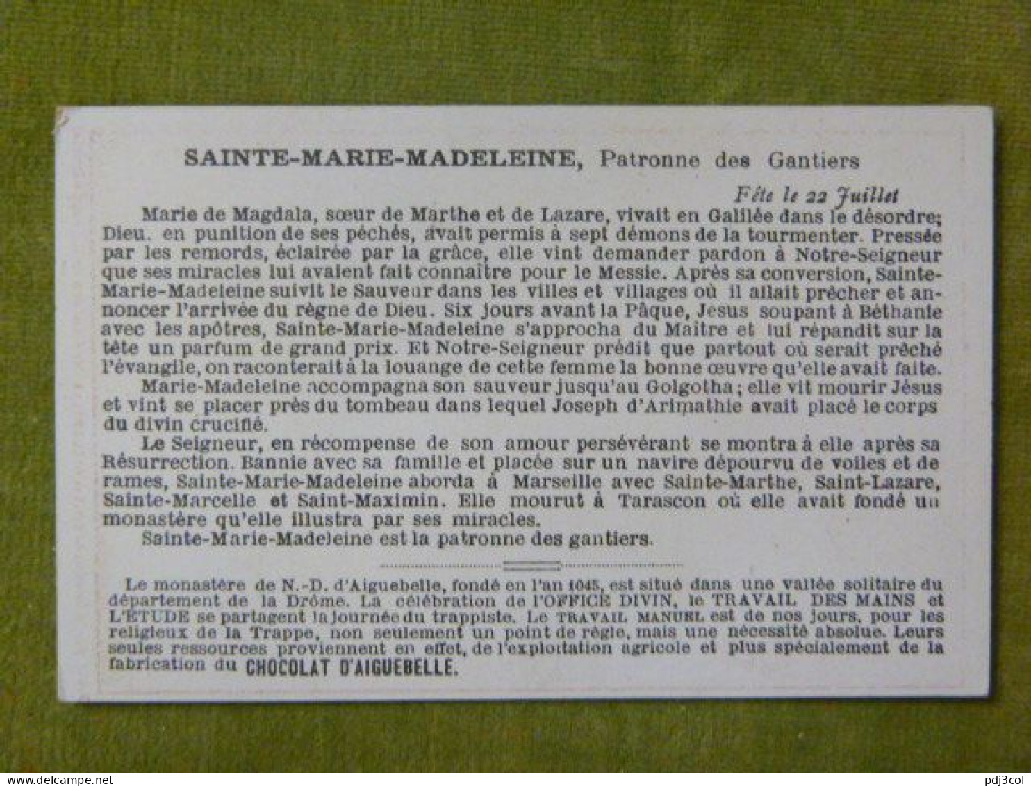 Série Les Corps D'état & Leurs Sts Patrons - Sainte Marie Madeleine - Gantiers - Aiguebelle