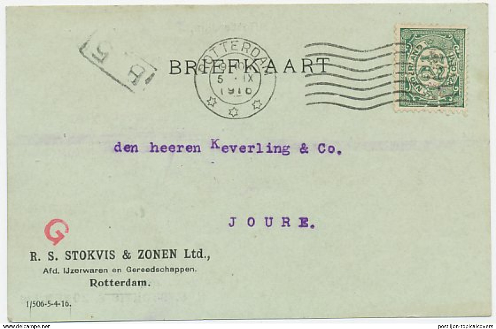 Perfin Verhoeven 728 - S & Z R. - Rotterdam 1916 - Non Classés