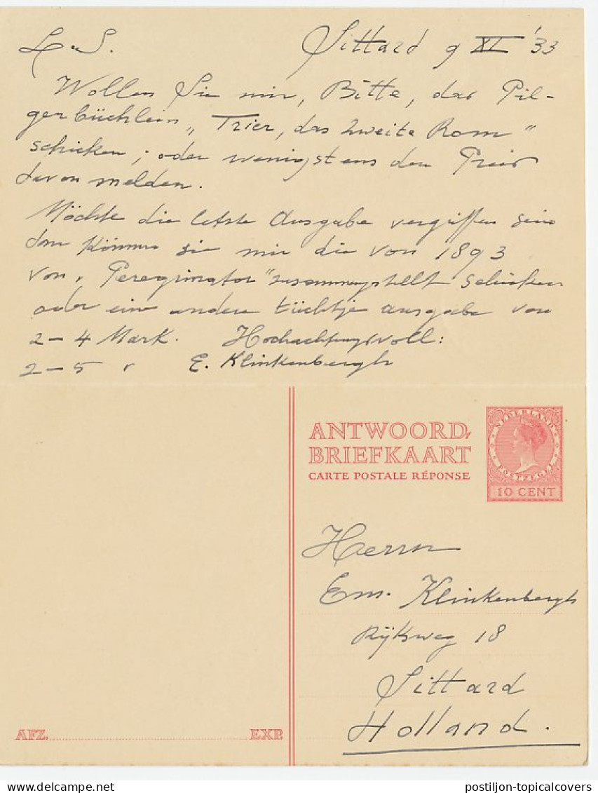 Briefkaart G. 212 Z-1 Sittard - Trier Duitsland 1933 - Entiers Postaux